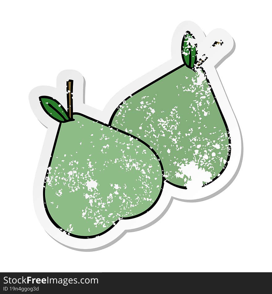 distressed sticker of a cute cartoon green pear