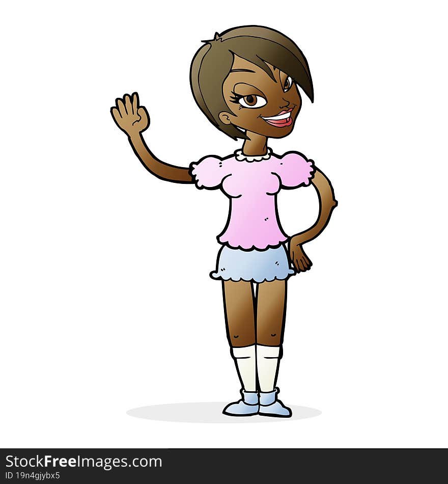 cartoon waving woman