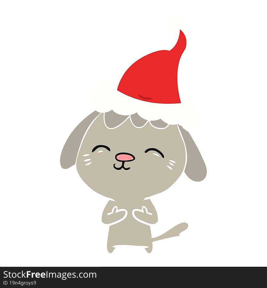 happy flat color illustration of a dog wearing santa hat