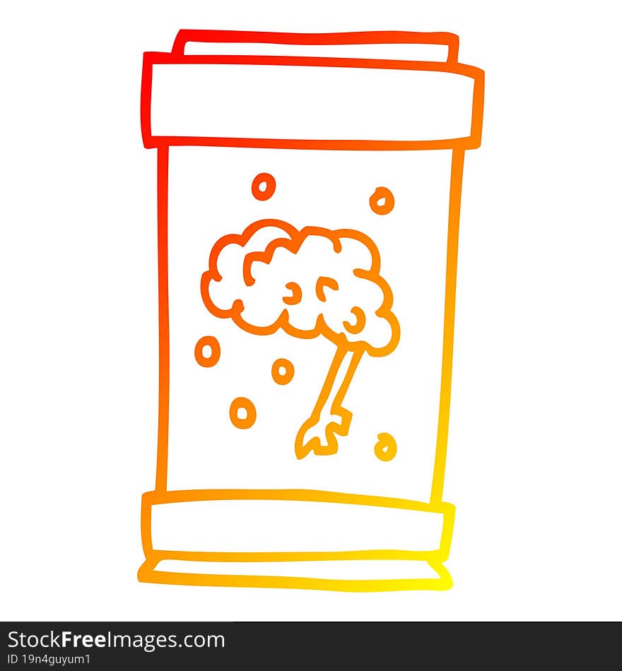 Warm Gradient Line Drawing Cartoon Brain In Jar