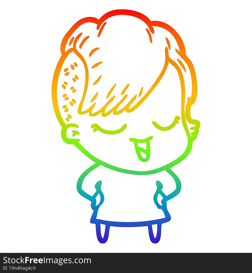 rainbow gradient line drawing happy cartoon girl