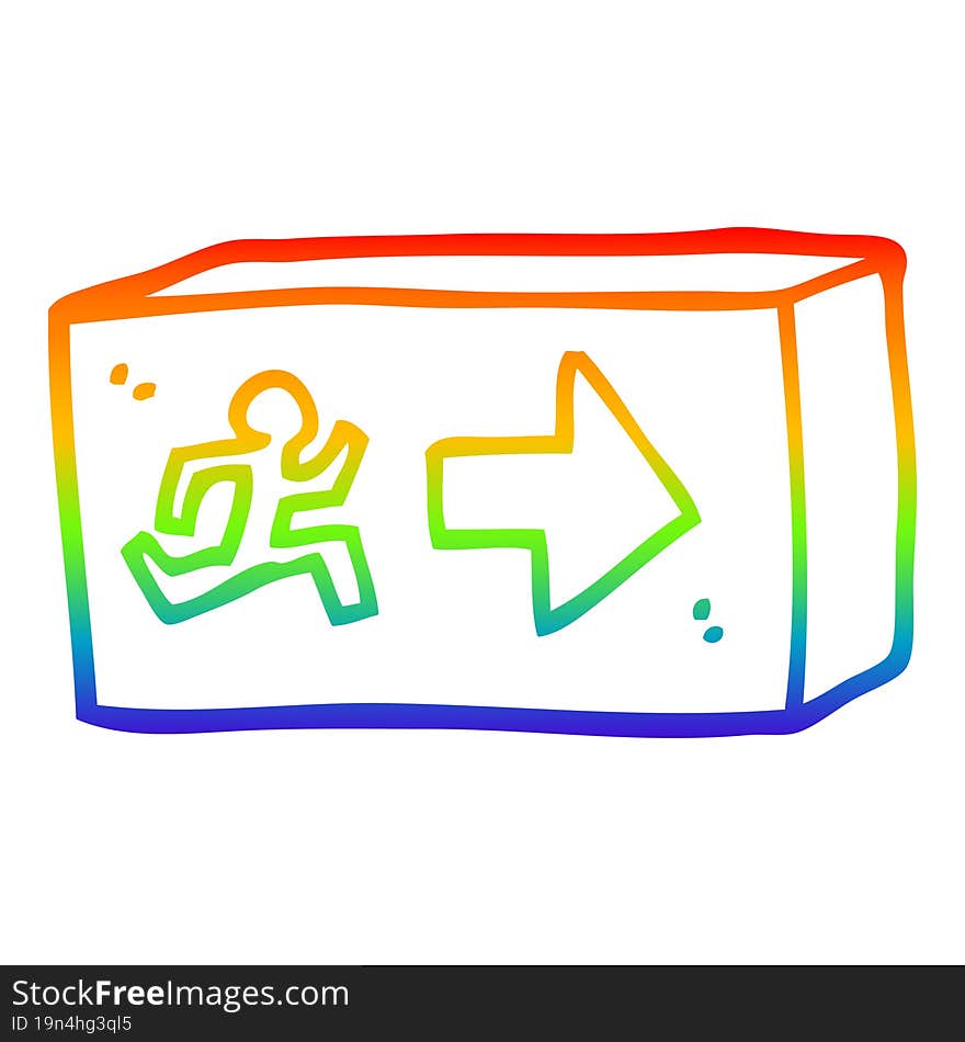 rainbow gradient line drawing of a cartoon exit sign