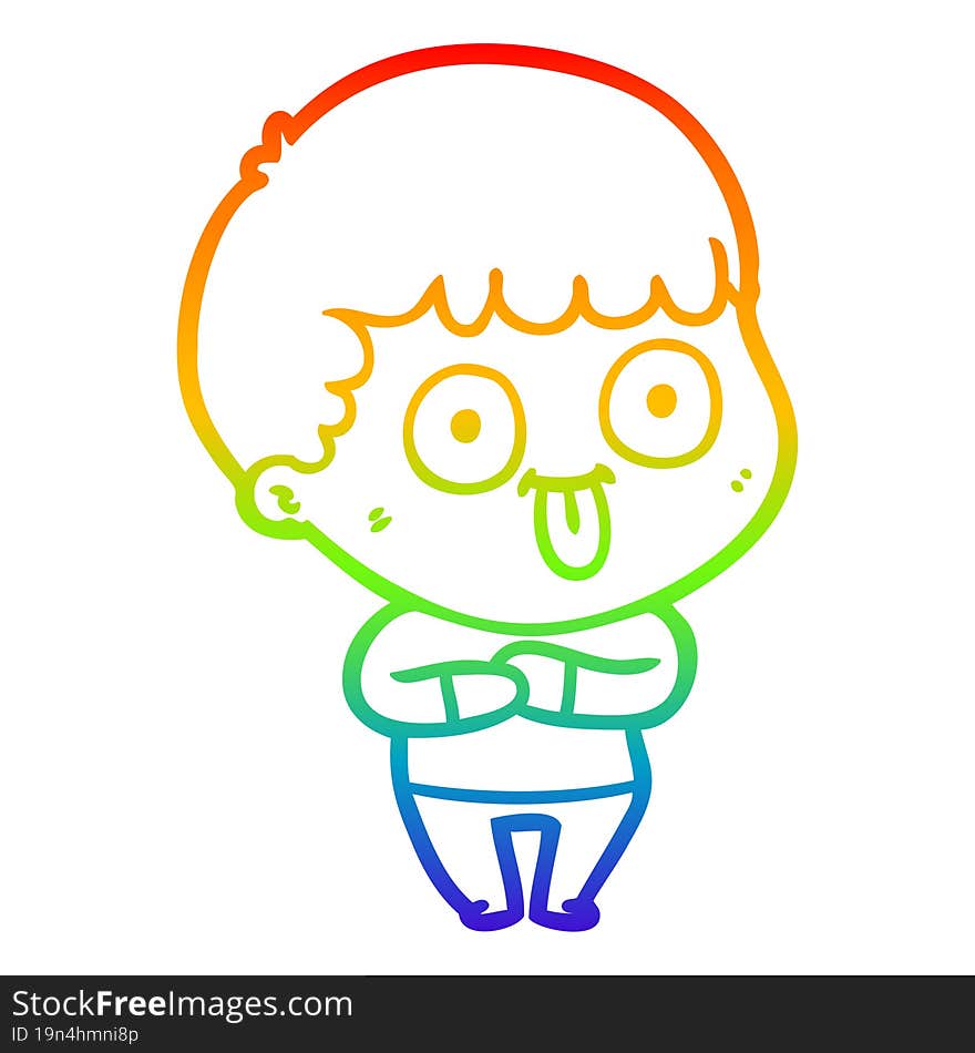 rainbow gradient line drawing of a cartoon dumb kid