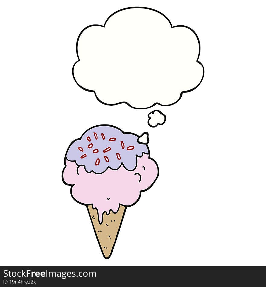 cartoon ice cream with thought bubble. cartoon ice cream with thought bubble