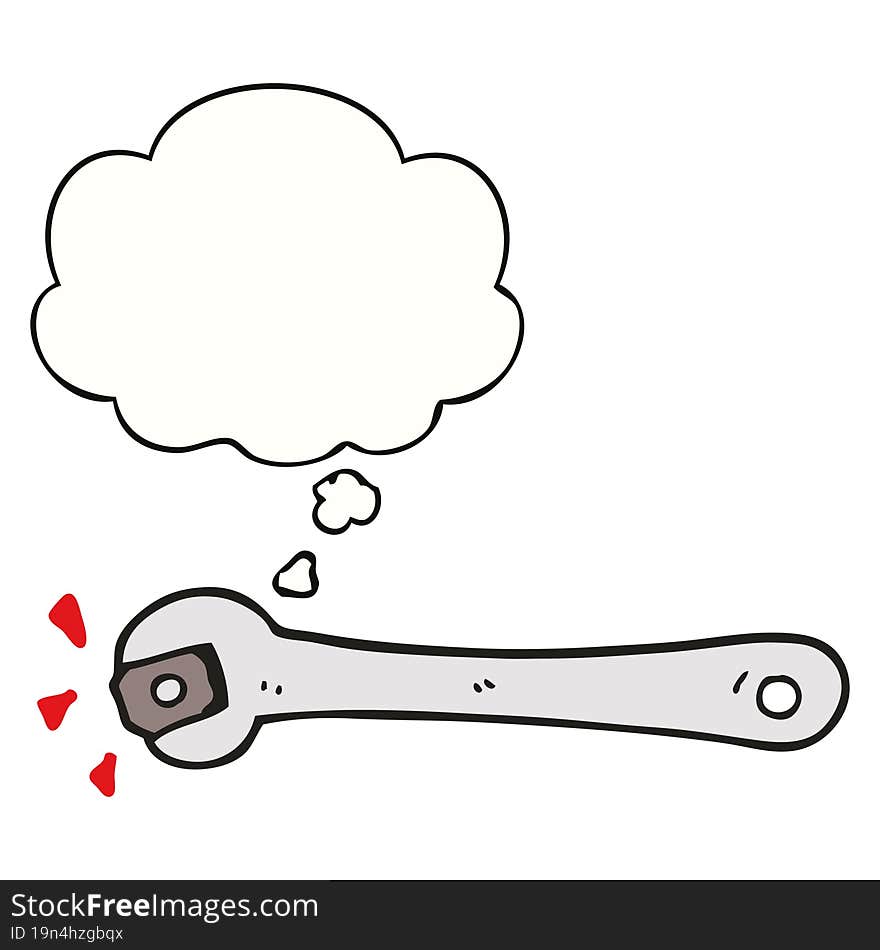 cartoon spanner turning nut and thought bubble