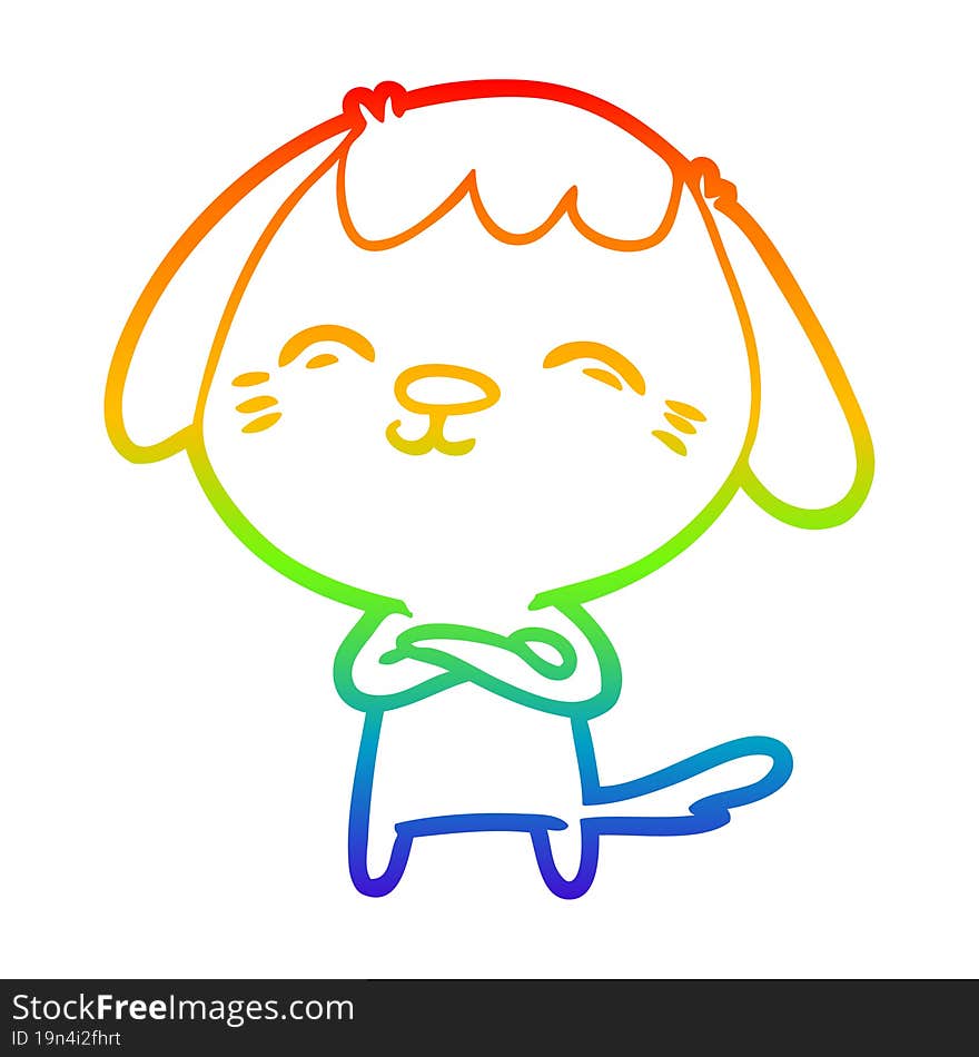 Rainbow Gradient Line Drawing Happy Cartoon Dog