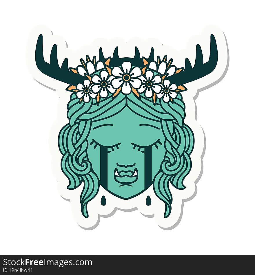 sad half orc druid character face sticker