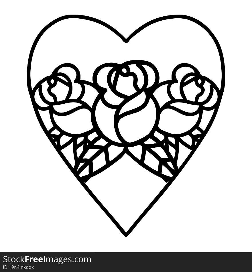 black line tattoo of a heart and flowers