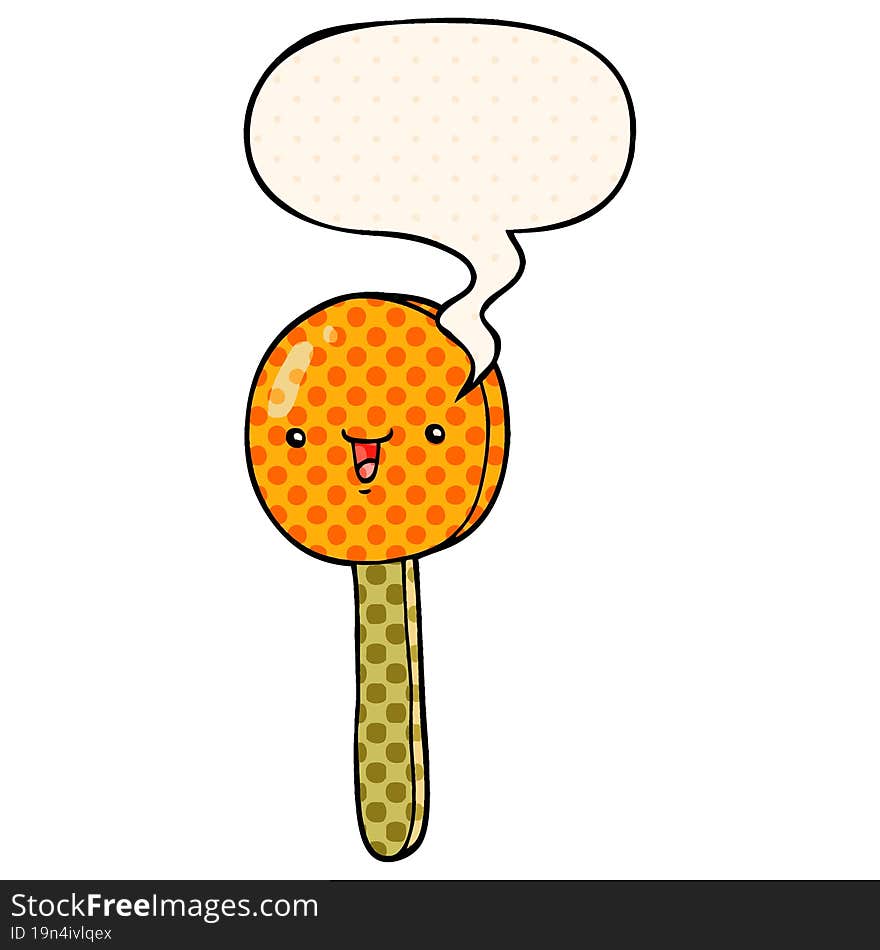 cartoon lollipop with speech bubble in comic book style