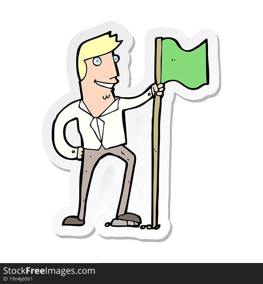 sticker of a cartoon man planting flag