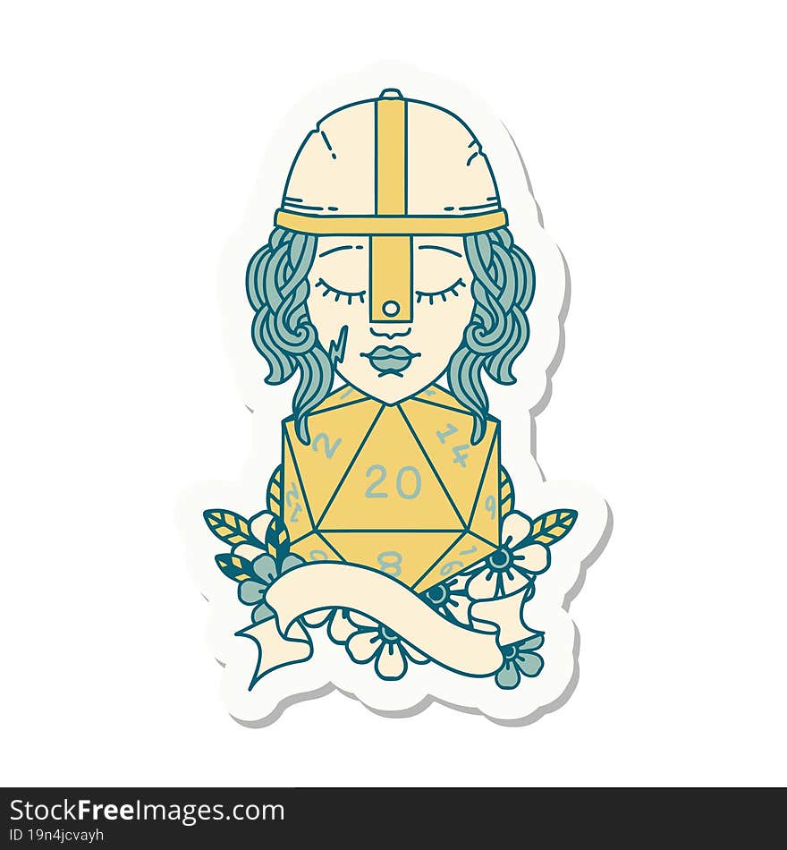 human fighter with natural twenty dice roll sticker