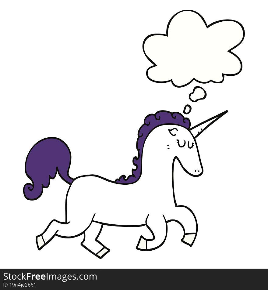 cartoon unicorn and thought bubble