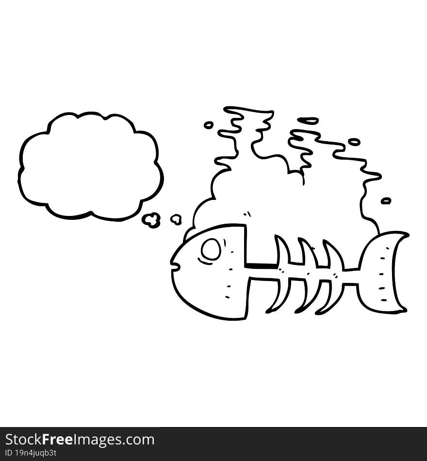 freehand drawn thought bubble cartoon fish bones