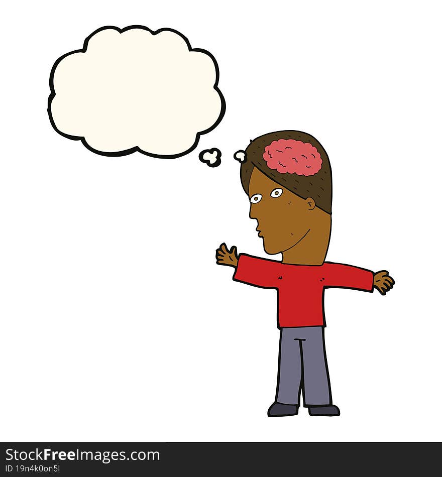 cartoon man with brain with thought bubble