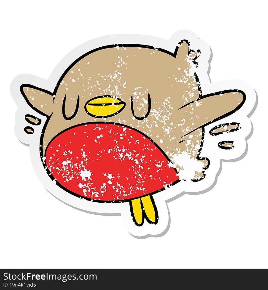 distressed sticker of a cartoon christmas robin