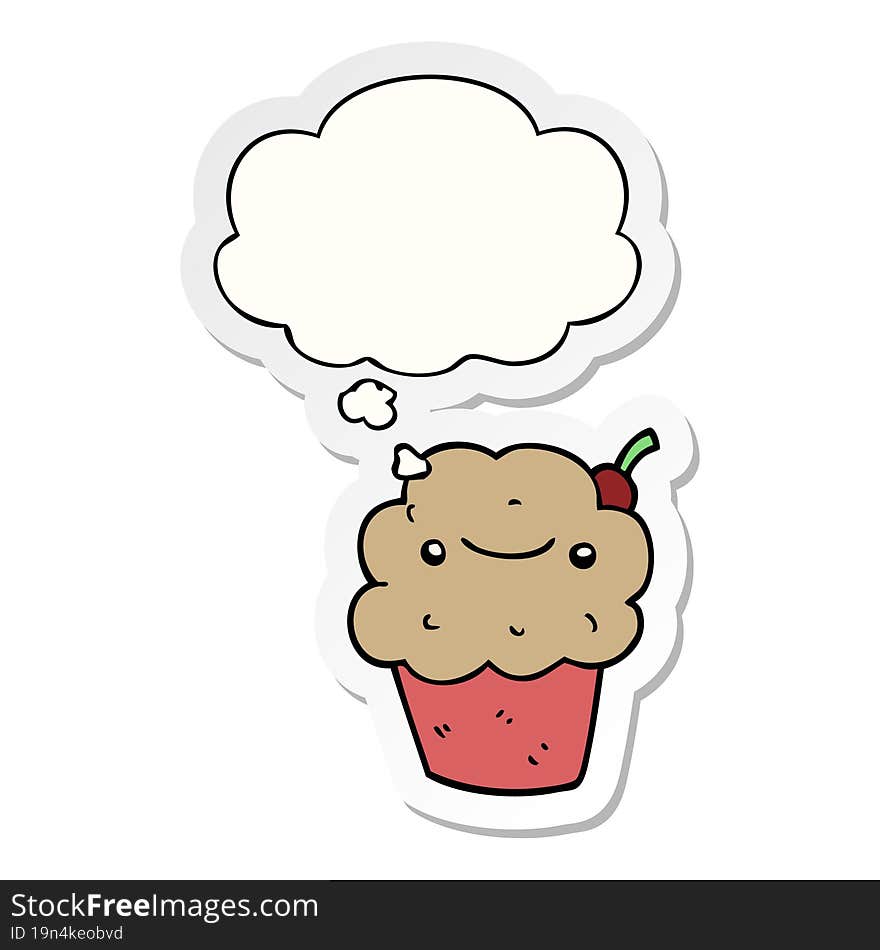 cartoon cupcake with thought bubble as a printed sticker