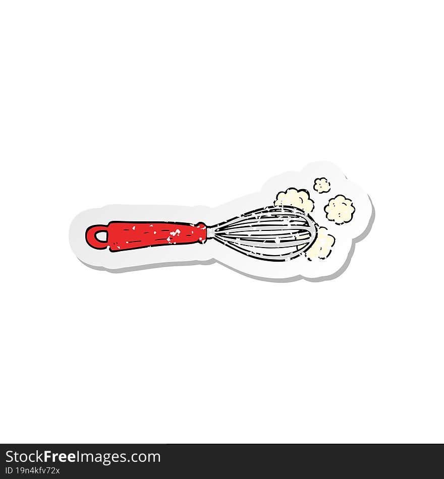 retro distressed sticker of a cartoon whisk