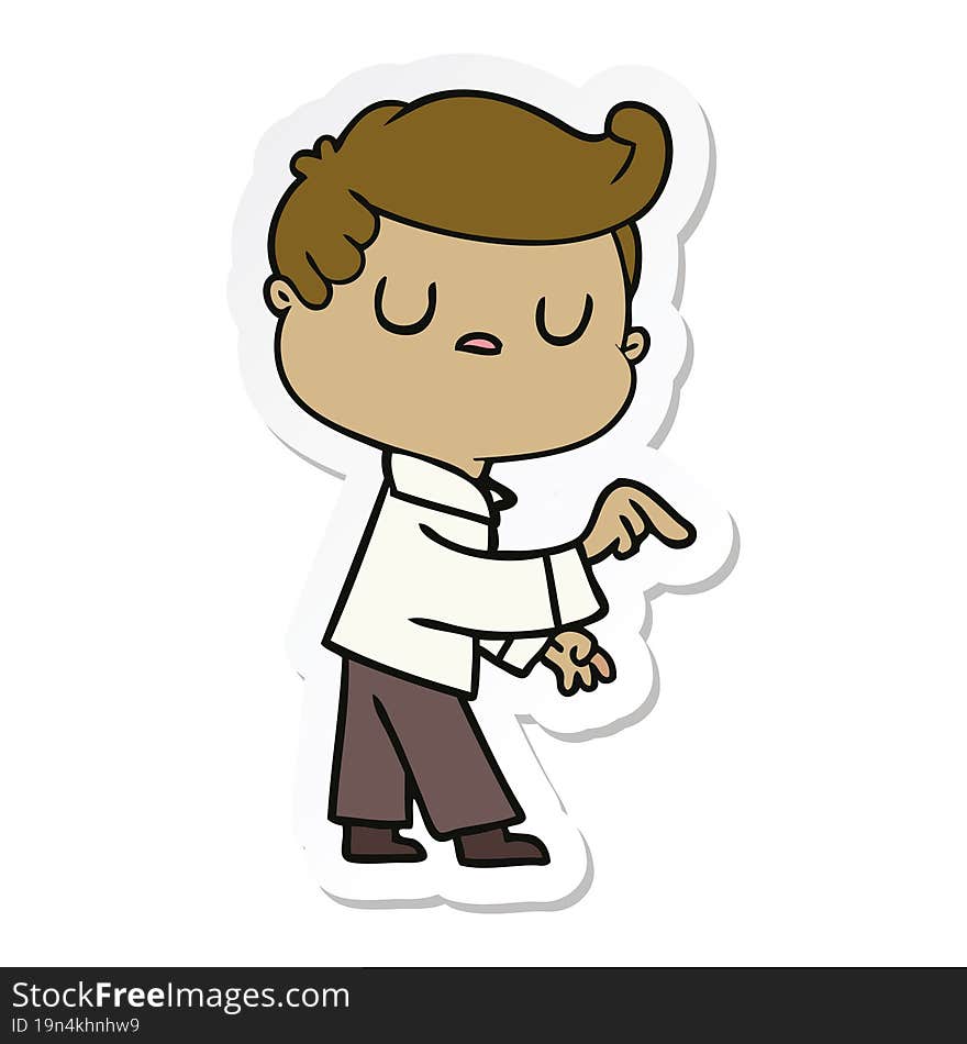 sticker of a cartoon aloof man pointing finger