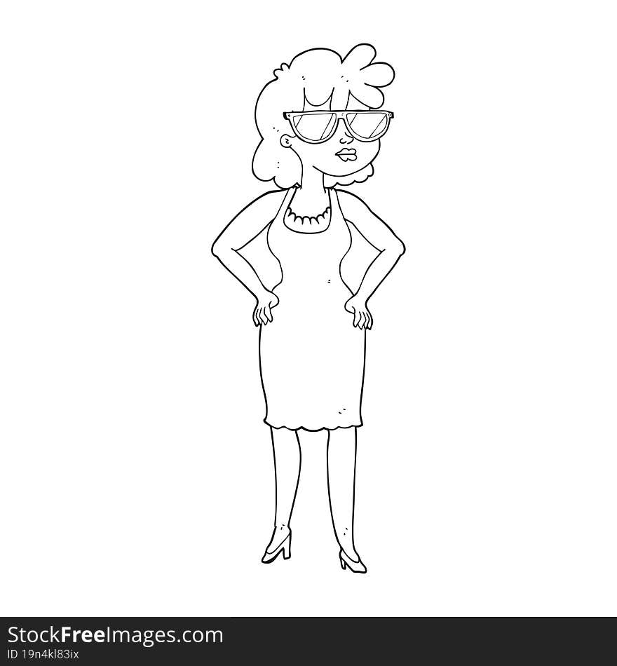 black and white cartoon woman wearing sunglasses