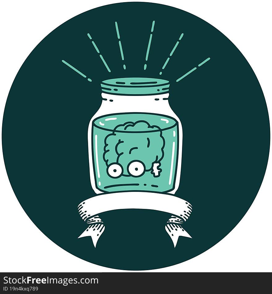 icon of tattoo style brain in jar