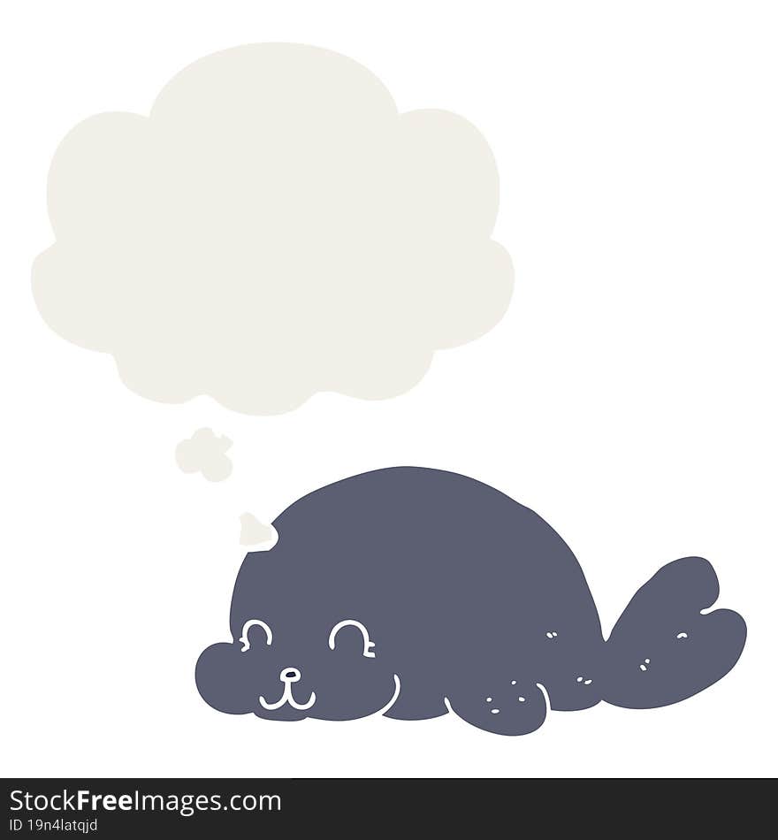 Cute Cartoon Seal And Thought Bubble In Retro Style