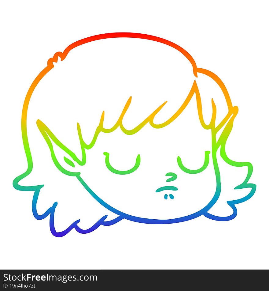 Rainbow Gradient Line Drawing Cartoon Elf Girl