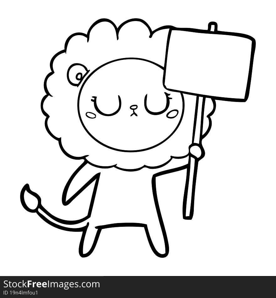 cartoon lion with protest sign. cartoon lion with protest sign