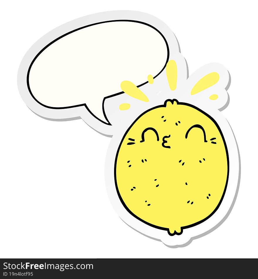 Cute Cartoon Lemon And Speech Bubble Sticker