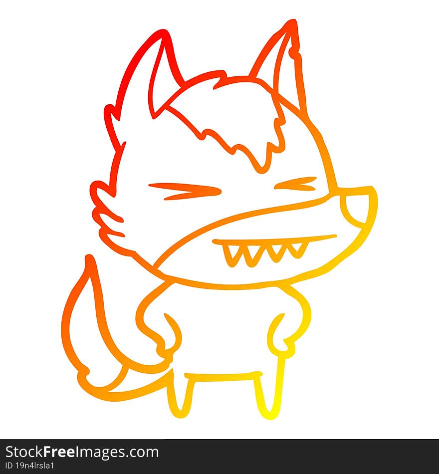 Warm Gradient Line Drawing Angry Wolf Cartoon