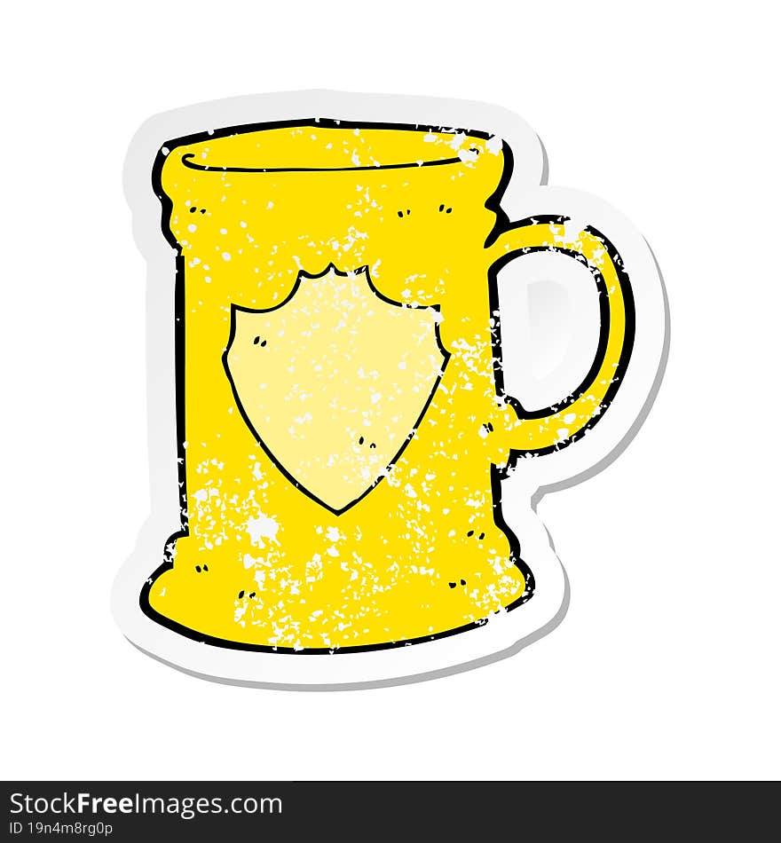 retro distressed sticker of a cartoon old tankard