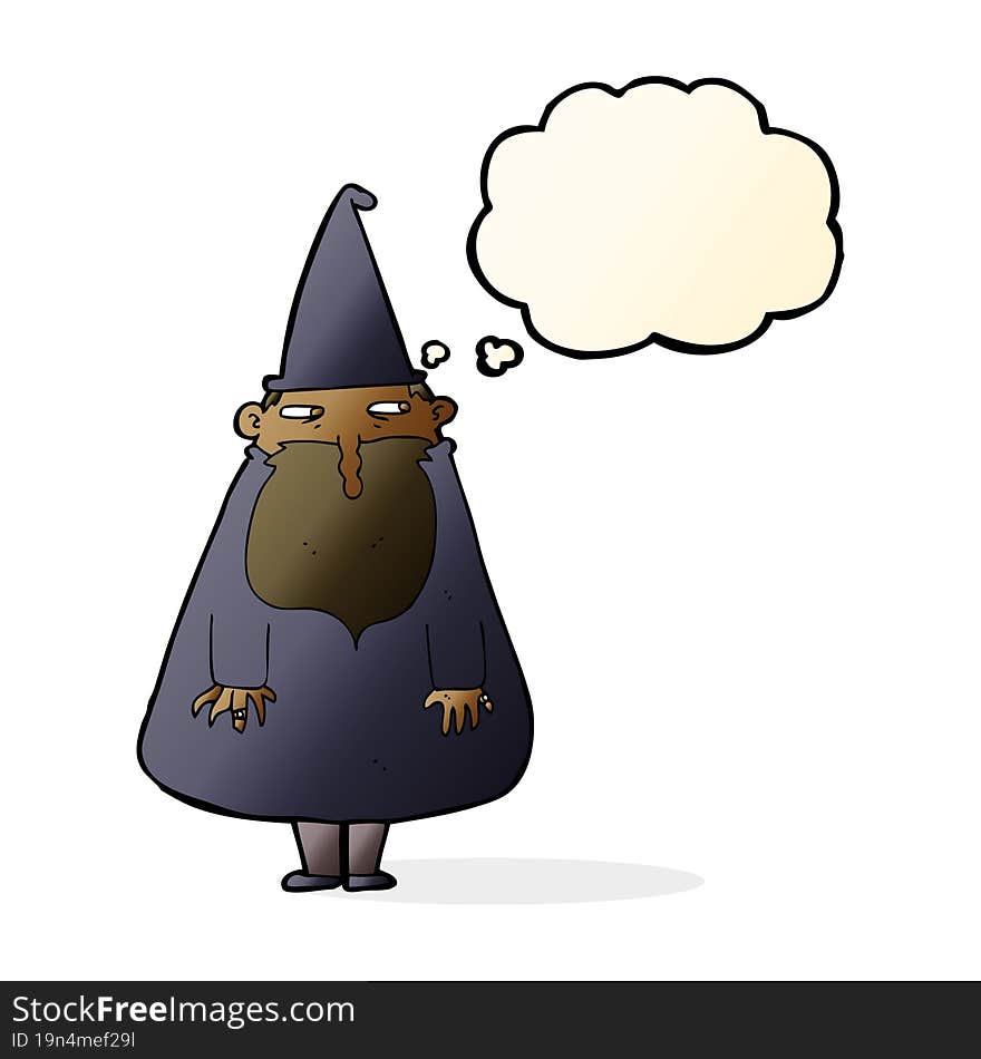 cartoon wizard with thought bubble