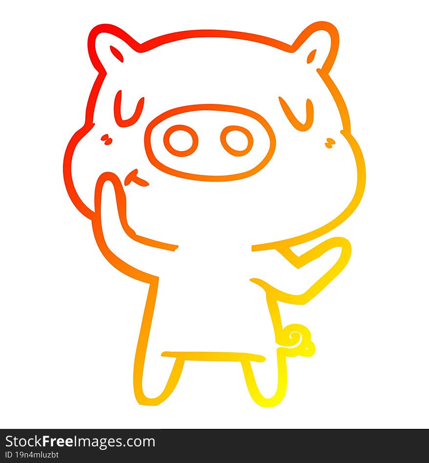 warm gradient line drawing of a cartoon content pig