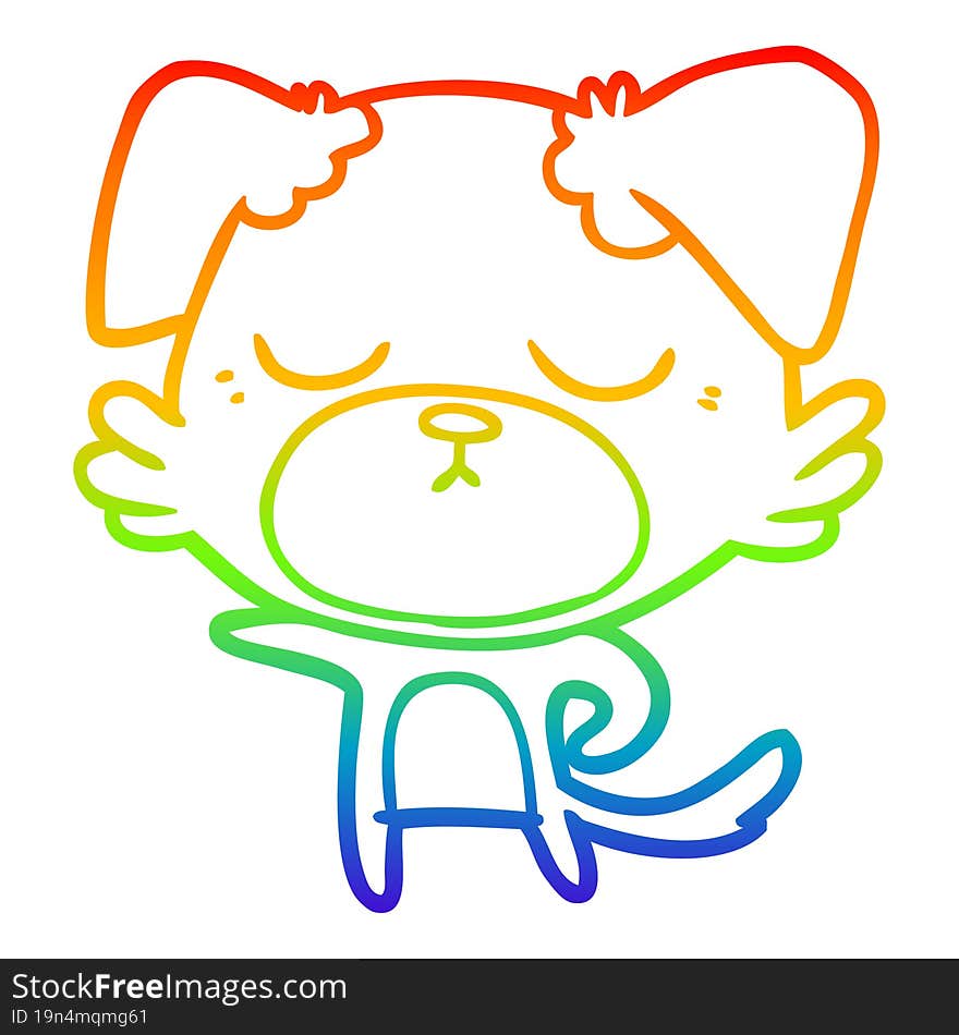 rainbow gradient line drawing of a cute cartoon dog