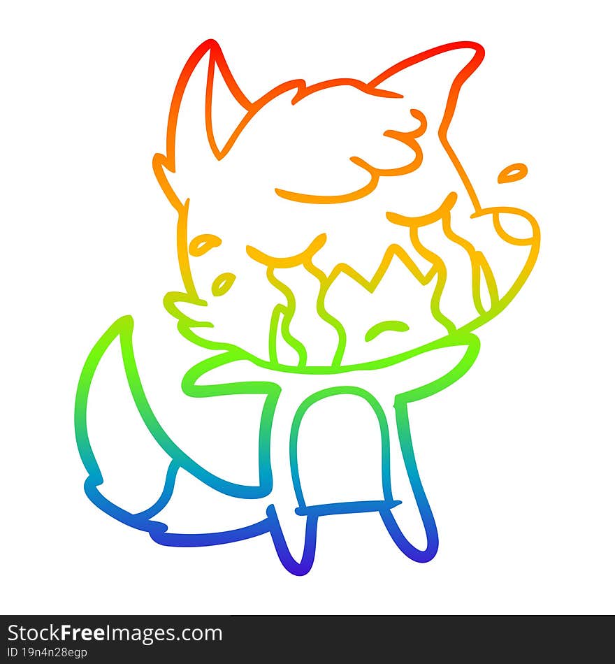 rainbow gradient line drawing crying fox cartoon