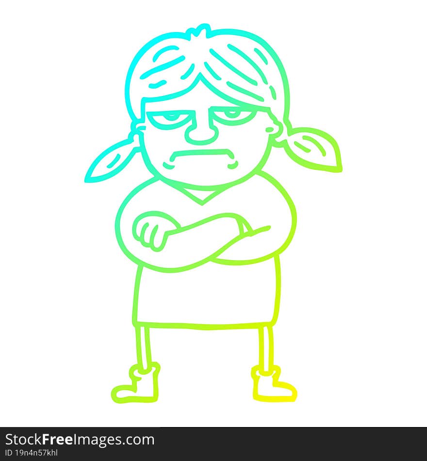 cold gradient line drawing cartoon grumpy girl