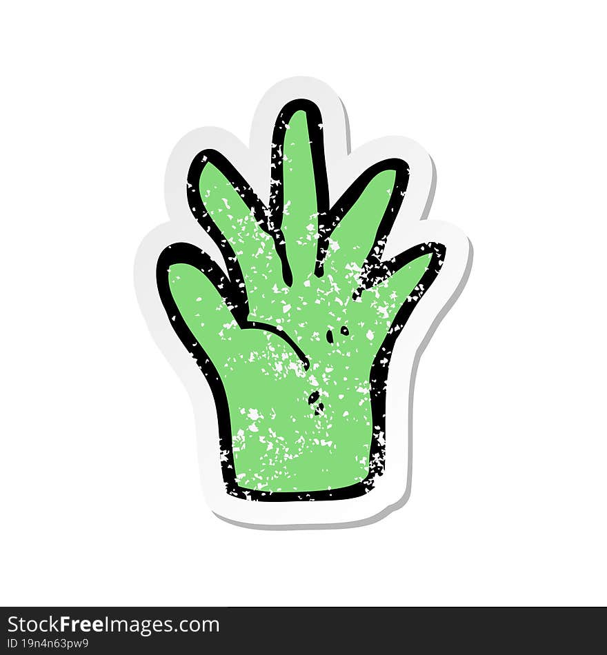 Retro Distressed Sticker Of A Cartoon Green Hand Symbol