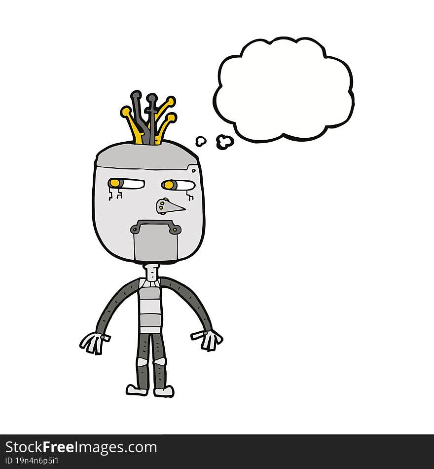 funny cartoon robot with thought bubble