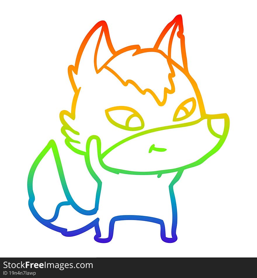 rainbow gradient line drawing friendly cartoon wolf