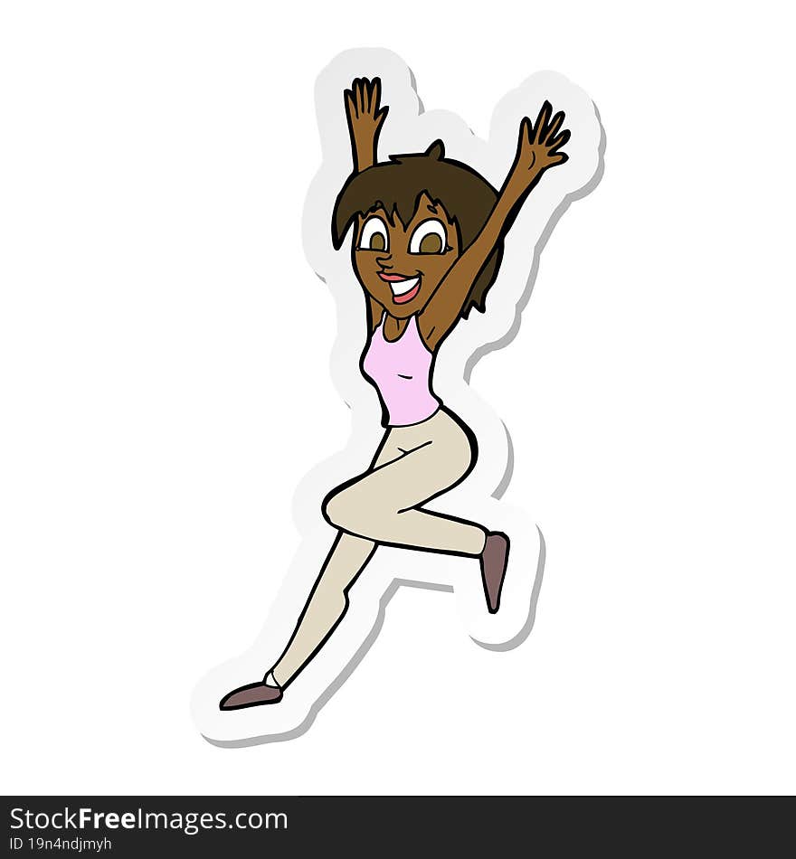 sticker of a cartoon excited woman