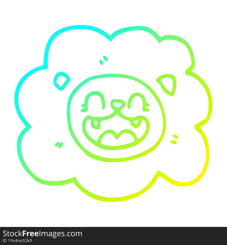 cold gradient line drawing of a cartoon happy lion