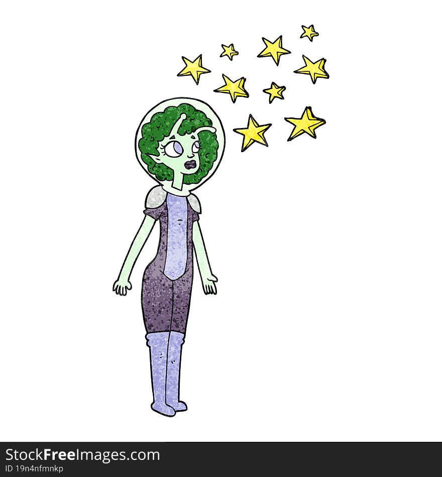 Textured Cartoon Alien Space Girl