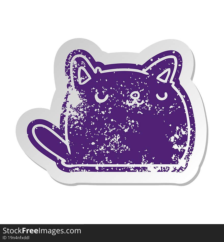 Distressed Old Sticker Of Cute Kawaii Cat