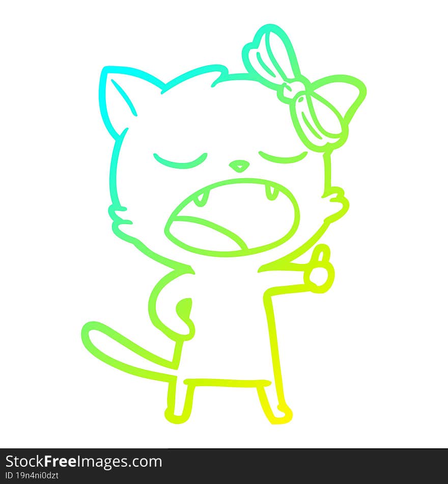 cold gradient line drawing cartoon yawning cat