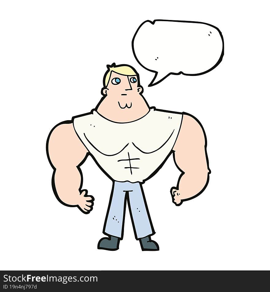 cartoon body builder with speech bubble