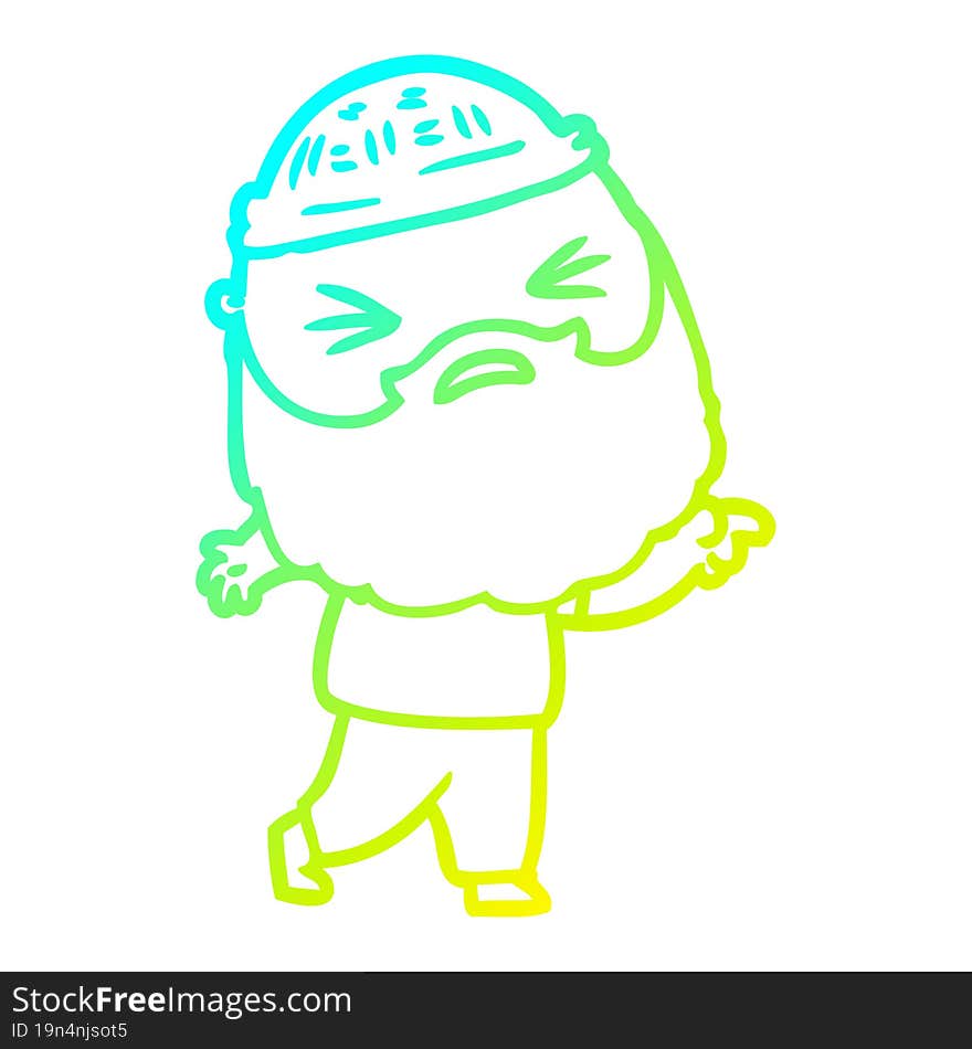 cold gradient line drawing cartoon man with beard