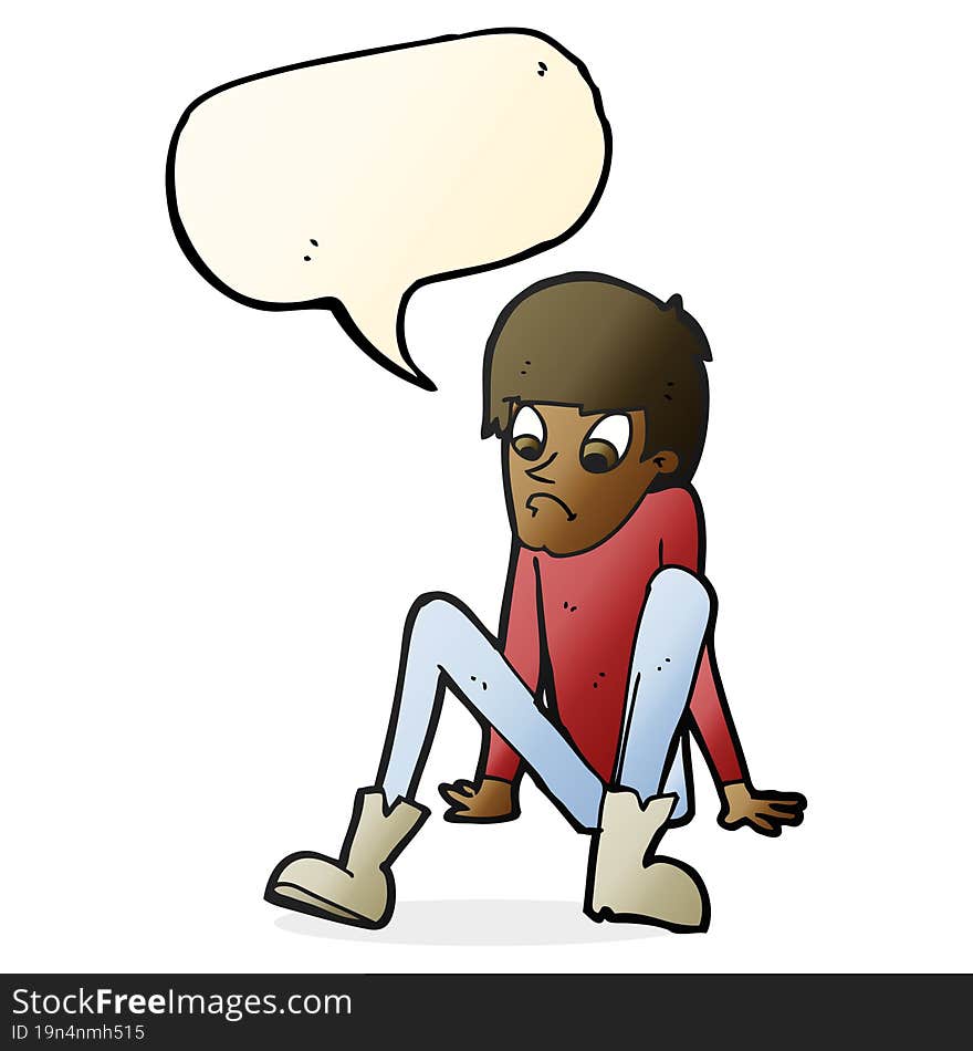 cartoon boy sitting on floor with speech bubble