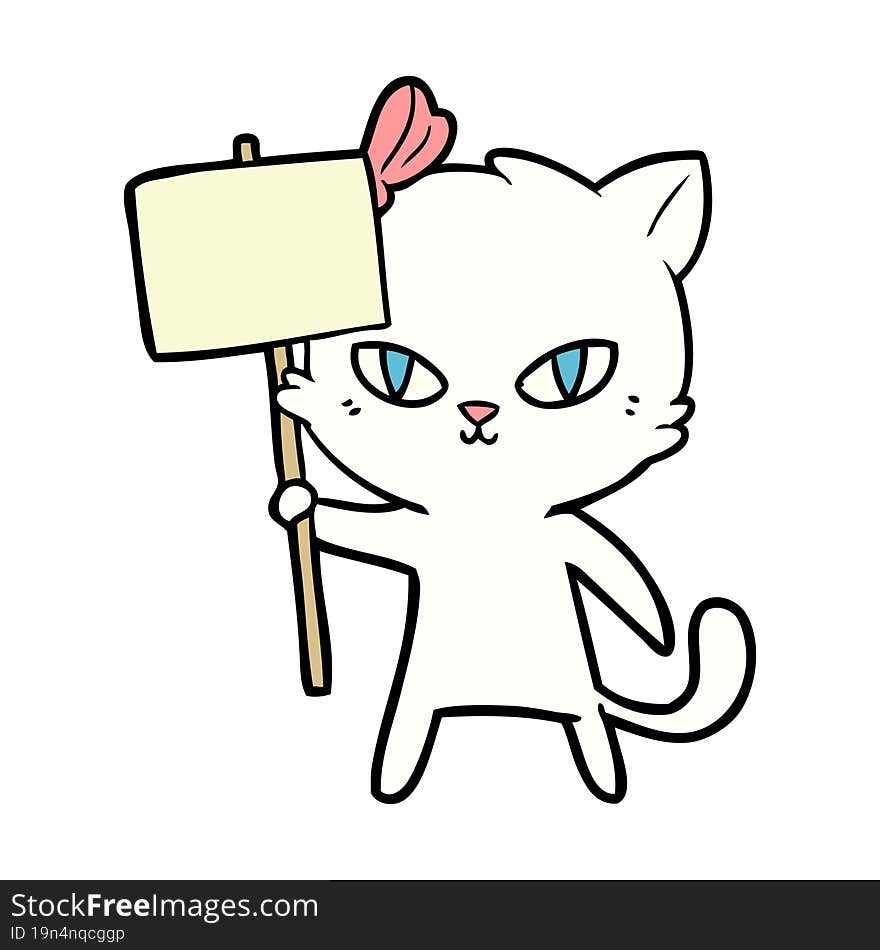 cute cartoon cat with protest sign. cute cartoon cat with protest sign