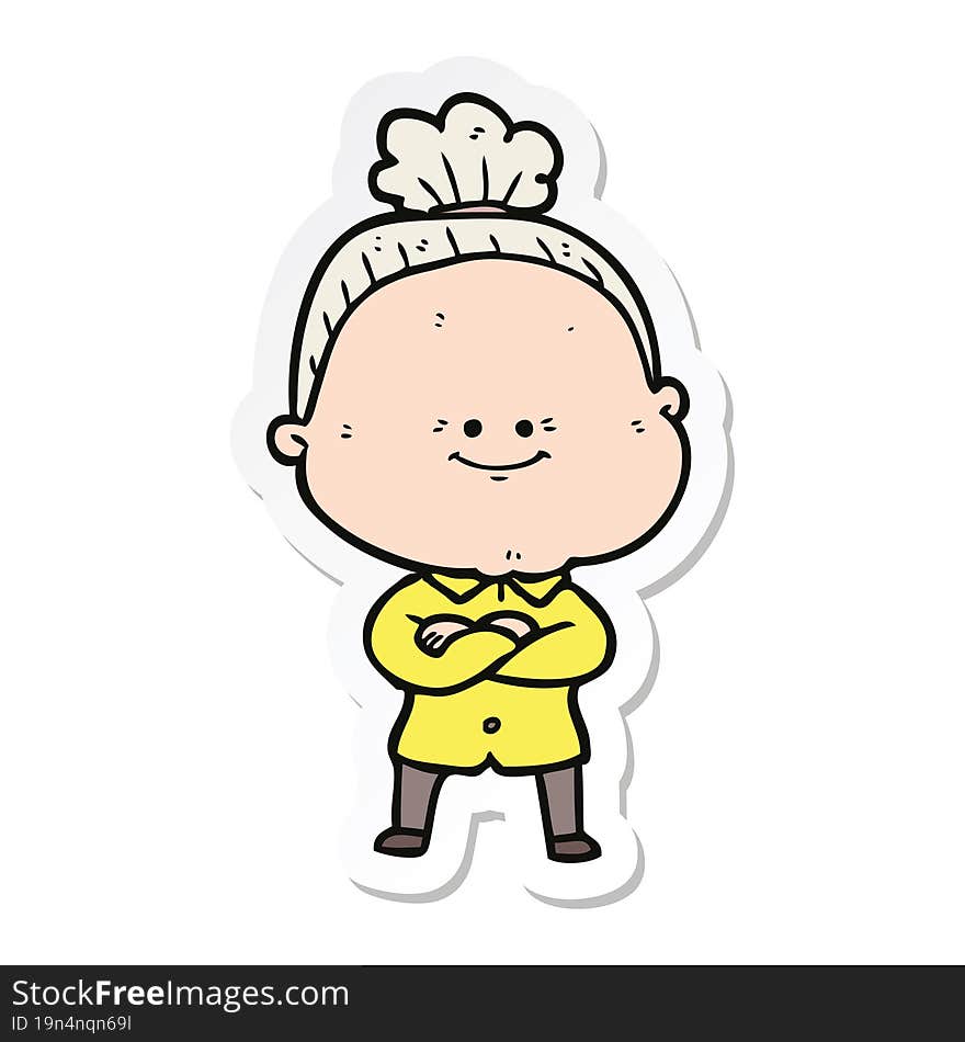 sticker of a cartoon happy old woman