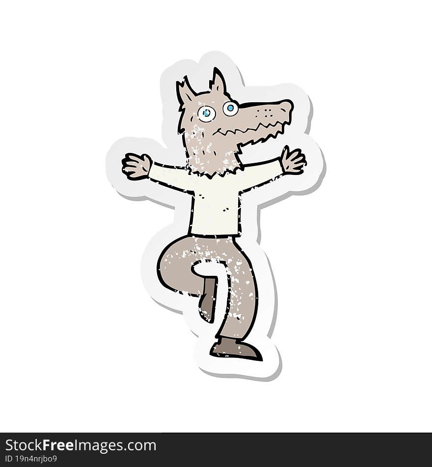 Retro Distressed Sticker Of A Cartoon Wolf Man