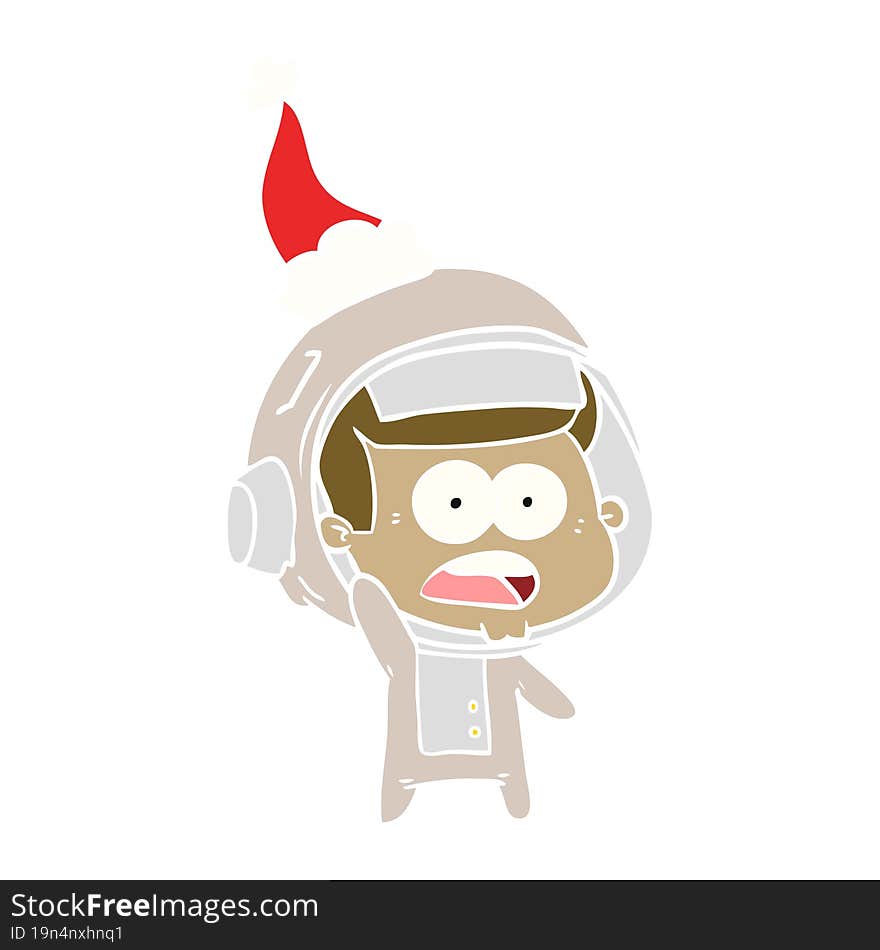 flat color illustration of a surprised astronaut wearing santa hat